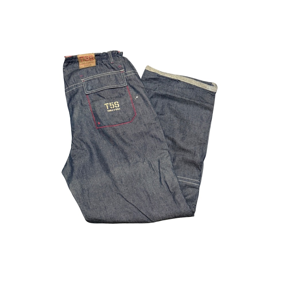 Triple Five Soul T5S Baggy Denim Jeans Mens 42 Dark Wash Red Stitch Y2K Street